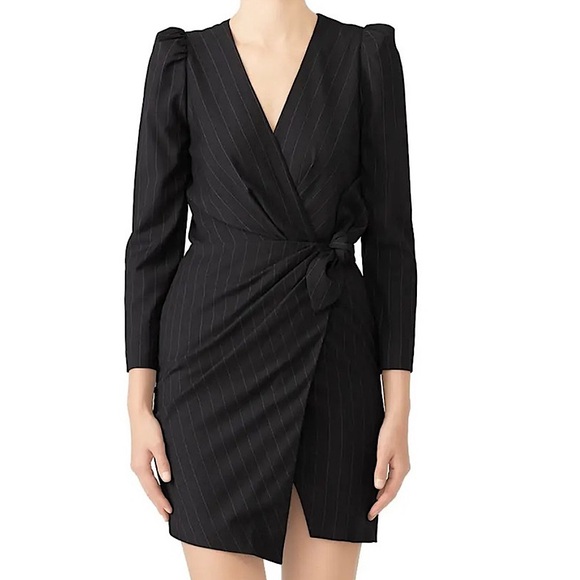 BA&SH Womens XS 0 Wrap tie Dress black stripe Casual Work long sleeve - Picture 1 of 5